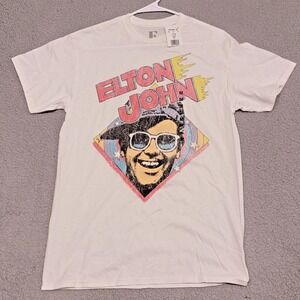 Elton John Shirt Mens Medium White Vintage Style Band T-Shirt Tribute